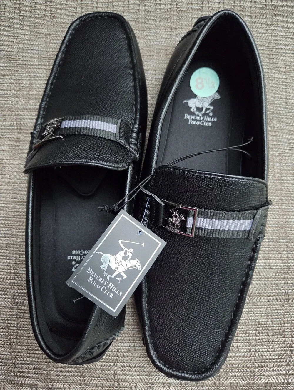 Beverly Hills Polo Club Men’s Black Loafers with Gray Stripe Accent Size 8.5